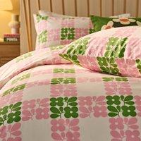 Orla Kiely Floret Check Pair of Housewife Pillowcases Dill Pink