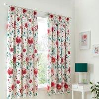 Dreams and Drapes Abstract Poppy Ready Made Pencil Pleat Curtains 66 x 72 Red