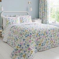 Dreams and Drapes Sweetpea Floral Quilted 200cm x 200cm Bedspread Set Lilac