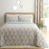 Dreams and Drapes Edena Decorative Floral Quilted 200cm x 230cm Bedspread Set Natural