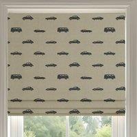 ANTE DECOR Vintage Cars Printed Cotton Made To Measure Roman Blind Linen Charcoal