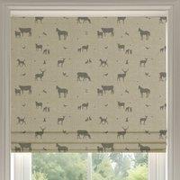 ANTE DECOR Country Animals Printed Cotton Made To Measure Roman Blind Linen Charcoal