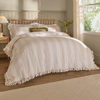 Birdie Stripe Ruffle Duvet Cover Bedding Set Natural