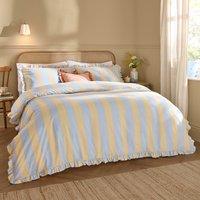 Birdie Stripe Ruffle Duvet Cover Bedding Set Lemon Sky