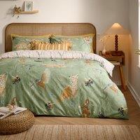 Meadow Flora Printed Duvet Cover Bedding Set Green