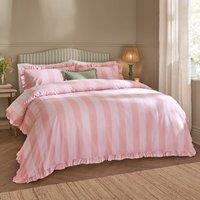 Birdie Stripe Ruffle Duvet Cover Bedding Set Pink Raspberry