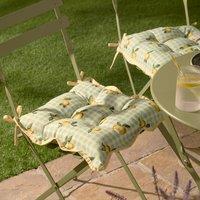 Furn Fruits Lemons Set of 2 Gingham Check 40cm x 40cm Outdoor Seat Pads Sage