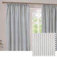 Yard Hebden Cotton Ready Made Pencil Pleat Curtains Mineral Blue