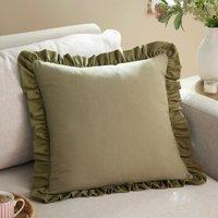 Wylder Effie Cotton Ruffle 45cm x 45cm Filled Cushion Sage Green