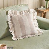 Wylder Birdie Stripe Ruffle 45cm x 45cm Filled Cushion Oat Milk