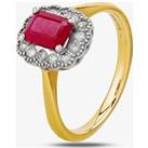 18ct Yellow Gold Emerald-cut Ruby and Diamond Cluster Ring 9555/18WT/DQ7R P
