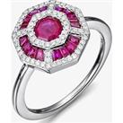 18ct White Gold Diamond Ruby Octagonal Cluster Ring 18DR396-R-W