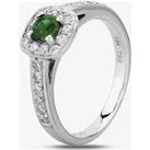 18ct White Gold Vintage Emerald and Diamond Cushion Cluster Ring EC1033/EM/WG O