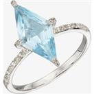 9ct White Gold Kite Shaped Blue Topaz Diamond Shoulder Ring GR575T 54