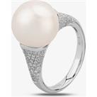 18ct White Gold Freshwater Pearl and Diamond Pave Ring ROX80007DD