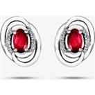 9ct White Gold Oval Ruby and Diamond Swirl Stud Earrings E3417W-10 RUBY