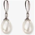 9ct White Gold Freshwater Pearl and Diamond Dropper Earrings GE2075W