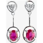 9ct White Gold Oval Ruby And Diamond Drop Earrings USE1992-R 9KW