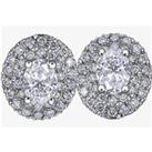 18ct White Gold 0.75ct Oval-cut Diamond Halo Cluster Stud Earrings E3781W/75-18