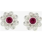 Ungar & Ungar 18ct White Gold Diamond & Ruby Flower Stud Earrings 8WE3969(A)D RU