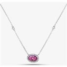 18ct White Gold 0.90ct Oval Cut Pink Sapphire & 0.19ct Brilliant Cut Diamond Halo Necklace NTX16
