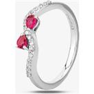 18ct White Gold Ruby and Diamond Wave Ring 9719/18W/DQ7R-0.13CT N
