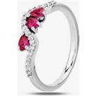18ct White Gold Ruby and Diamond Wave Ring 9725/18W/DQ7R-0.14CT L