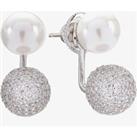 Sif Jakobs Ladies Rhodium Plated 'Bobbio Due' Cubic Zirconia Pave Ear Jacket And Pearl Stud Earrings