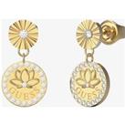 Guess Lotus Gold-Tone Crystal Dropper Earrings UBE01344YG