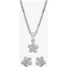 Silver Cubic Zirconia Textured Flower Pendant and Earring Set E610851+E610851-P