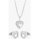 Silver Pav Cut-Out Heart Pendant and Earring Set E612067+E612067-P