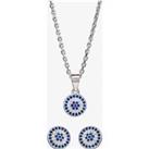 Silver Blue and White Cubic Zirconia Round Pendant and Earring Set SET9729