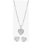 Silver Pave Heart Pendant and Earring Set SET7305