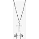 Silver Cubic Zirconia Cross Pendant and Earring Set SET10532