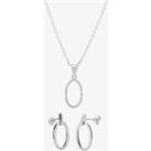 Silver Cubic Zirconia Open Oval Pendant and Dropper Earring Set SET12795