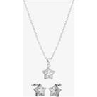 Silver Cubic Zirconia Star Pendant and Studs Set SET14288
