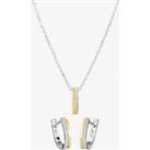 Two-Tone Cubic Zirconia Bar Pendant and Earring Set SET13567