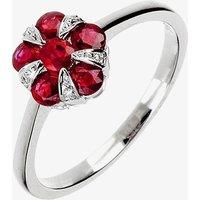 18ct White Gold Diamond and Ruby Cluster Flower Ring 18DR348-R-W