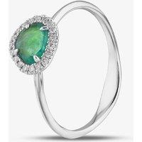 18ct White Gold 0.37ct Emerald & 0.07ct Brilliant Cut Diamond Halo Ring NTX1956