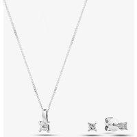 9ct White Gold Diamond Pendant & Stud Earrings Jewellery Set BMXH
