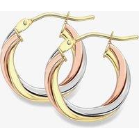 9ct Three Colour Gold 10mm Twisted Hoop Earrings ER524