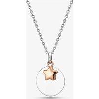 Sterling Silver Two Tone Disc & Star Necklace 2THB009506