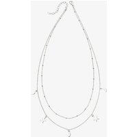 Sterling Silver Moon & Star Two Row Necklace N4378