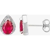 Silver Pear-cut Red Cubic Zirconia Halo Stud Earrings THB-01E RED