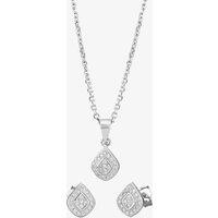 Silver Pav Cushion Pendant and Earrings Set E610666+E610666-P