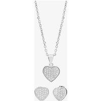 Silver Pav Heart Pendant and Studs Set E611718+P611854