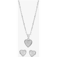 Silver Pave Heart Pendant and Earring Set SET7305