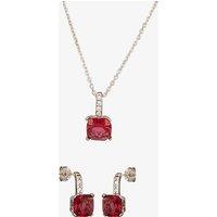 Silver Red Cubic Zirconia Cushion-cut Pendant and Dropper Earring Set SET0470