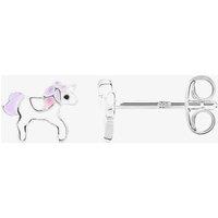 Fleur Kids Sterling Silver White And Pink Enamel Unicorn Stud Earrings AZE234404