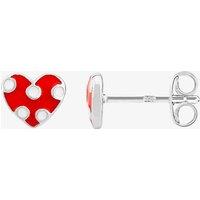 Fleur Kids Sterling Silver Red Enamel Polka Dot Heart Stud Earrings AZE143704